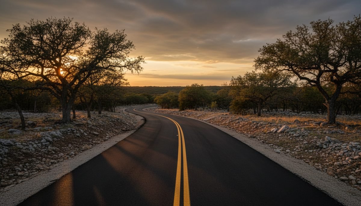 New asphalt road through Texas Hill Country